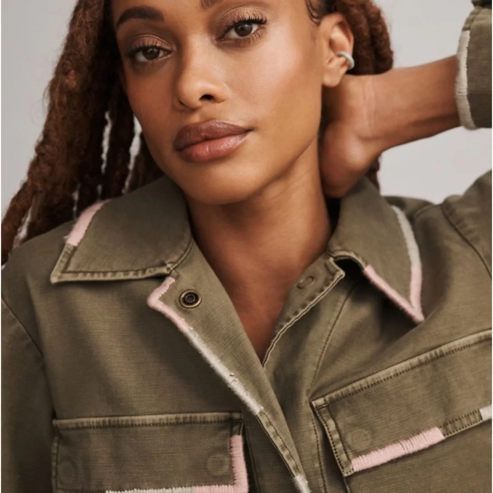 Anthropologie Pilcro Embroidered Cropped Utility Jacket- Sz. L NWT - Picture 13 of 15